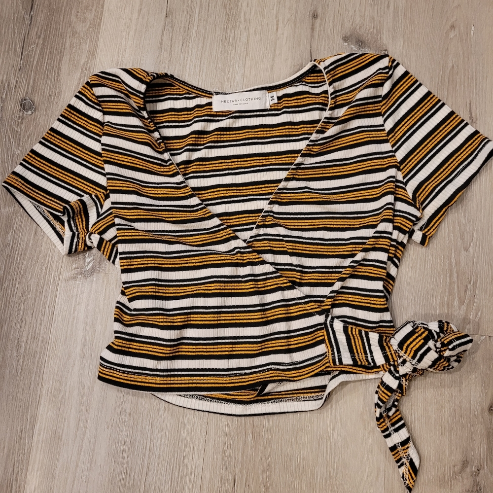 Nectar Striped Y2K Wrap Crop Top Sz Medium